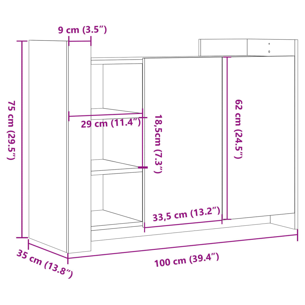 vidaXL Aparador 100x35x75 cm derivados de madeira cor carvalho sonoma