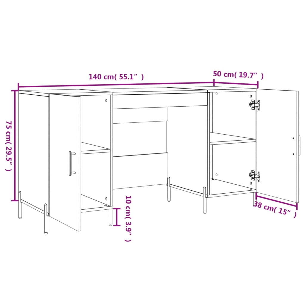 vidaXL Secretária 140x50x75 cm derivados de madeira cinzento sonoma