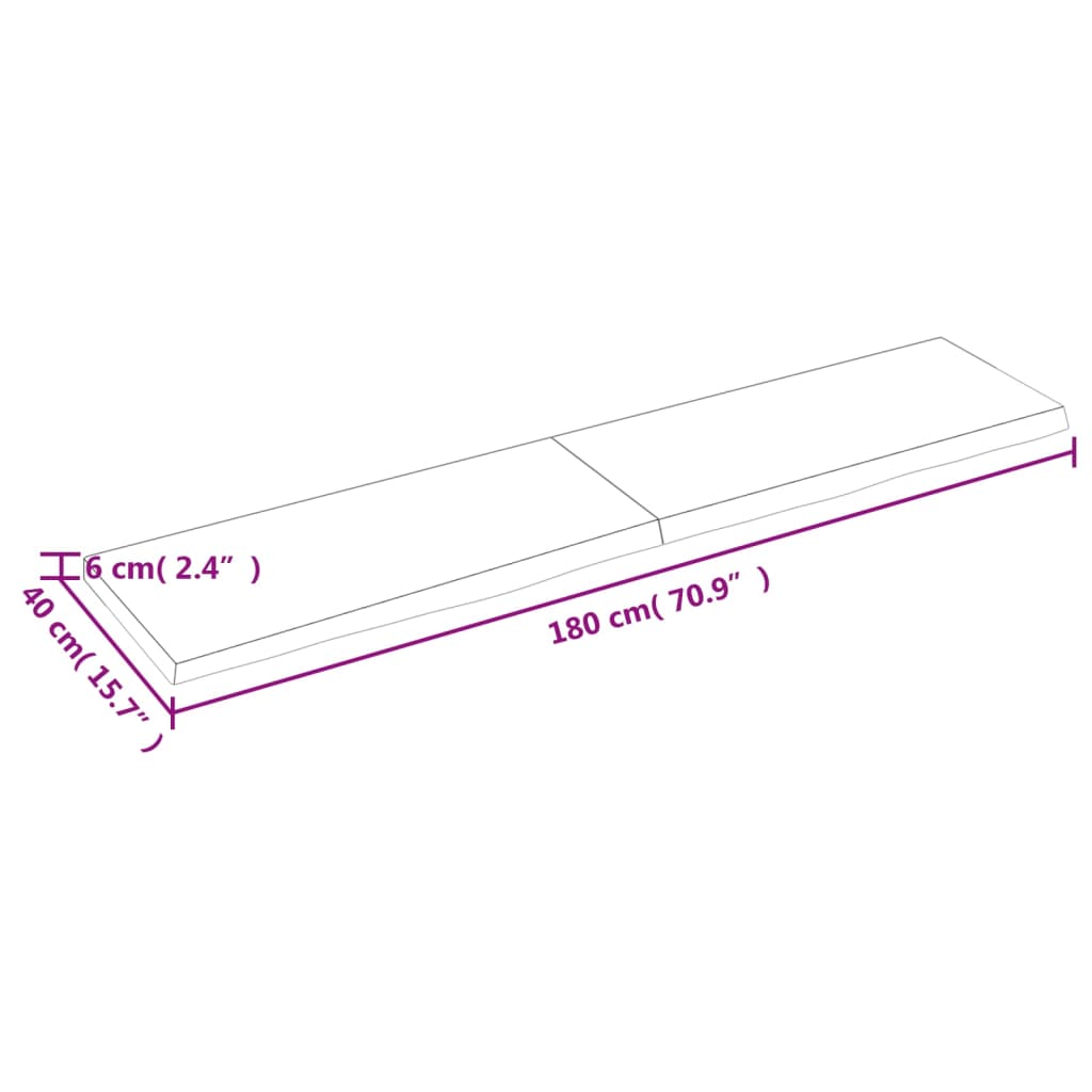 vidaXL Bancada p/ WC 180x40x(2-6)cm madeira tratada maciça castanho