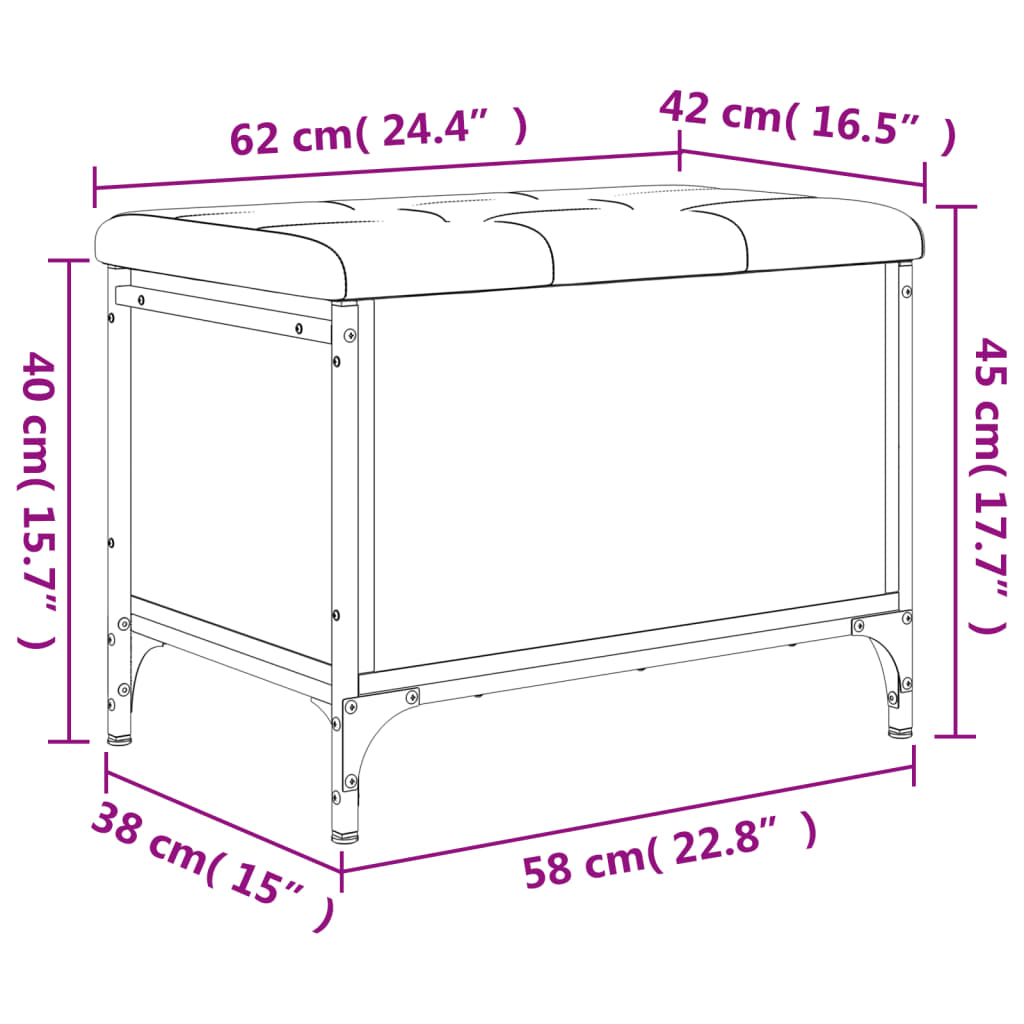 vidaXL Banco de arrumação 62x42x45cm derivados madeira cinzento sonoma