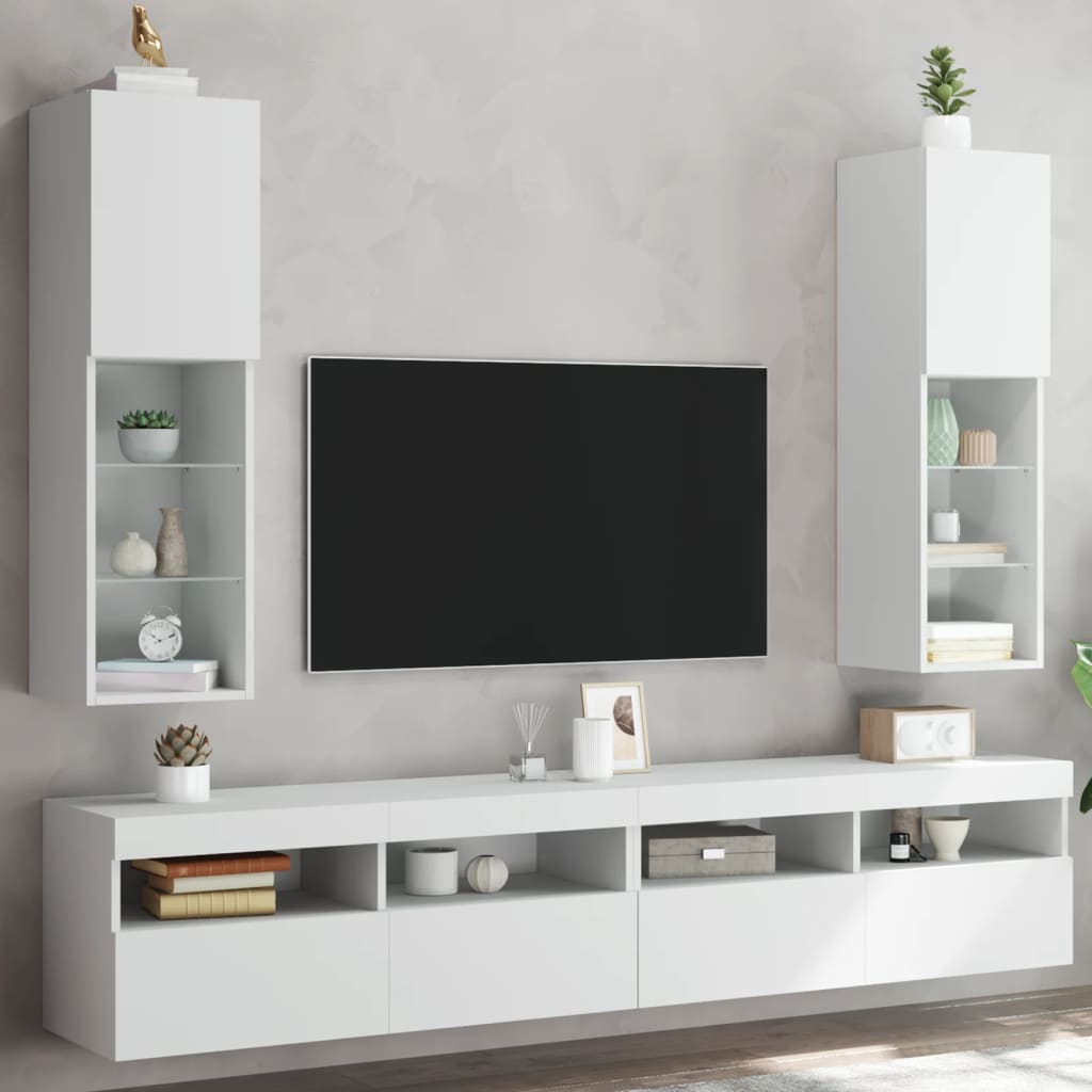 vidaXL Móveis de TV com luzes LED 2 pcs 30,5x30x102 cm branco