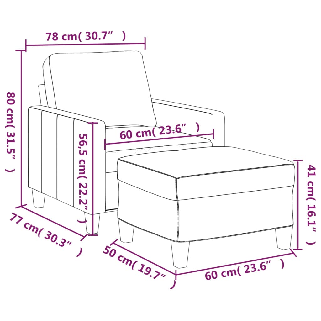 vidaXL Poltrona com apoio de pés 60 cm couro artificial cappuccino