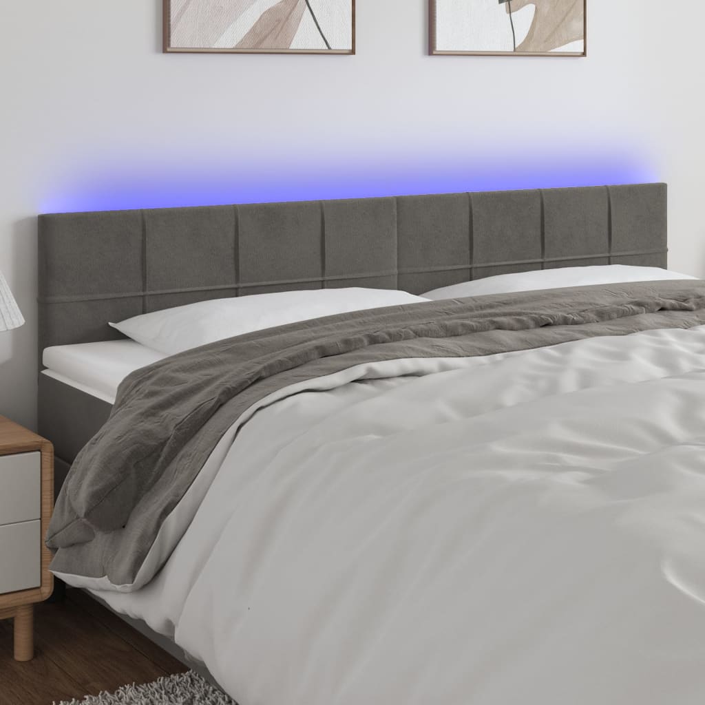 vidaXL Cabeceira de cama c/luzes LED veludo 200x5x78/88cm cinza-escuro