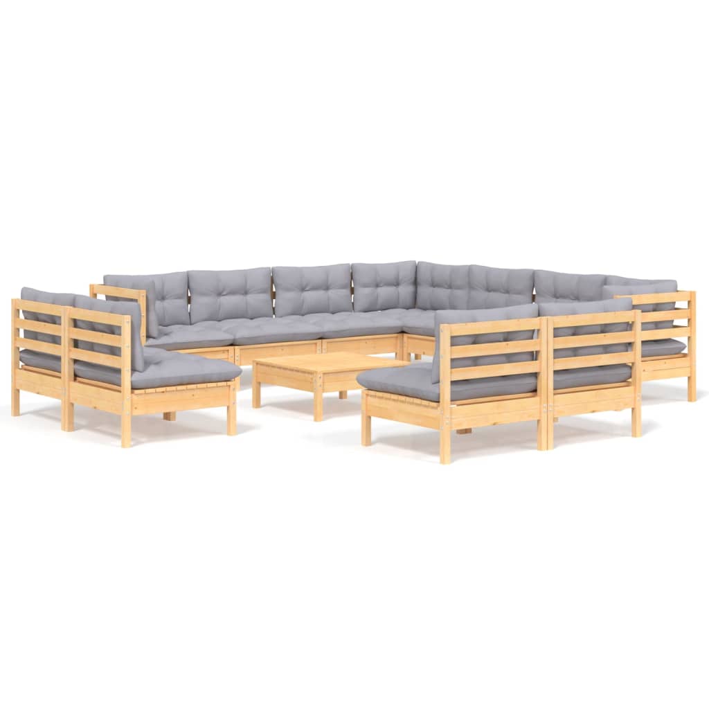 vidaXL 12pcs conjunto lounge de jardim + almofadões cinza pinho maciço