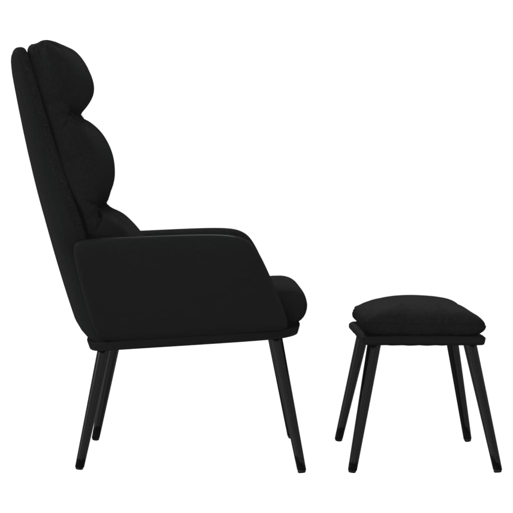 vidaXL Cadeira de descanso com banco tecido/couro artificial preto