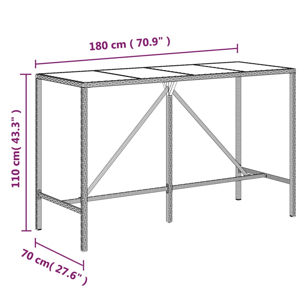 vidaXL 9 pcs conjunto de bar p/ jardim vime PE/acácia maciça preto