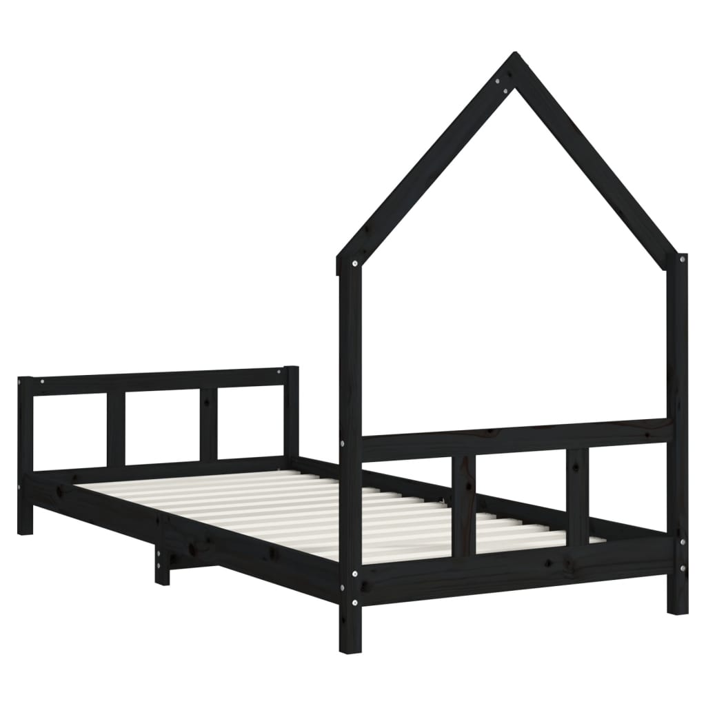 vidaXL Estrutura de cama infantil 90x200 cm pinho maciço preto