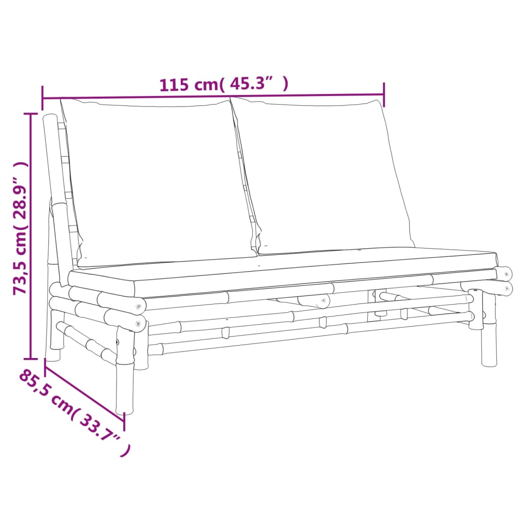 vidaXL 3pcs conj. lounge de jardim bambu c/ almofadões cinzento-escuro