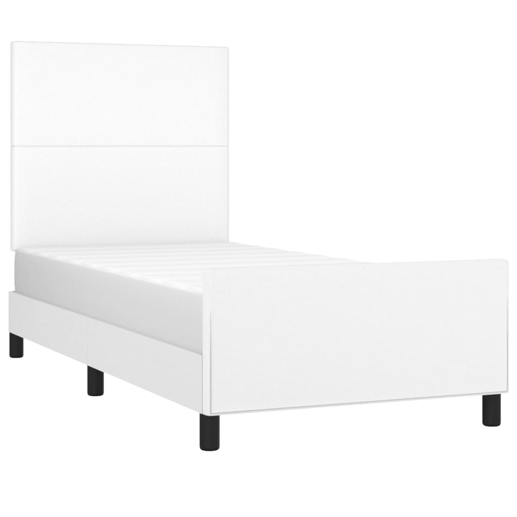 vidaXL Estrutura de cama c/ cabeceira couro artificial 90x190cm branco