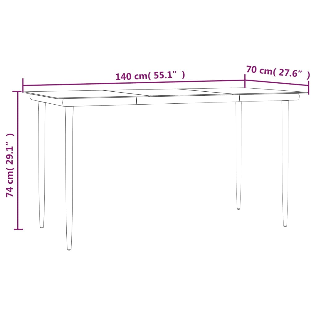 vidaXL 7 pcs conjunto de jantar p/ jardim vime PE e aço