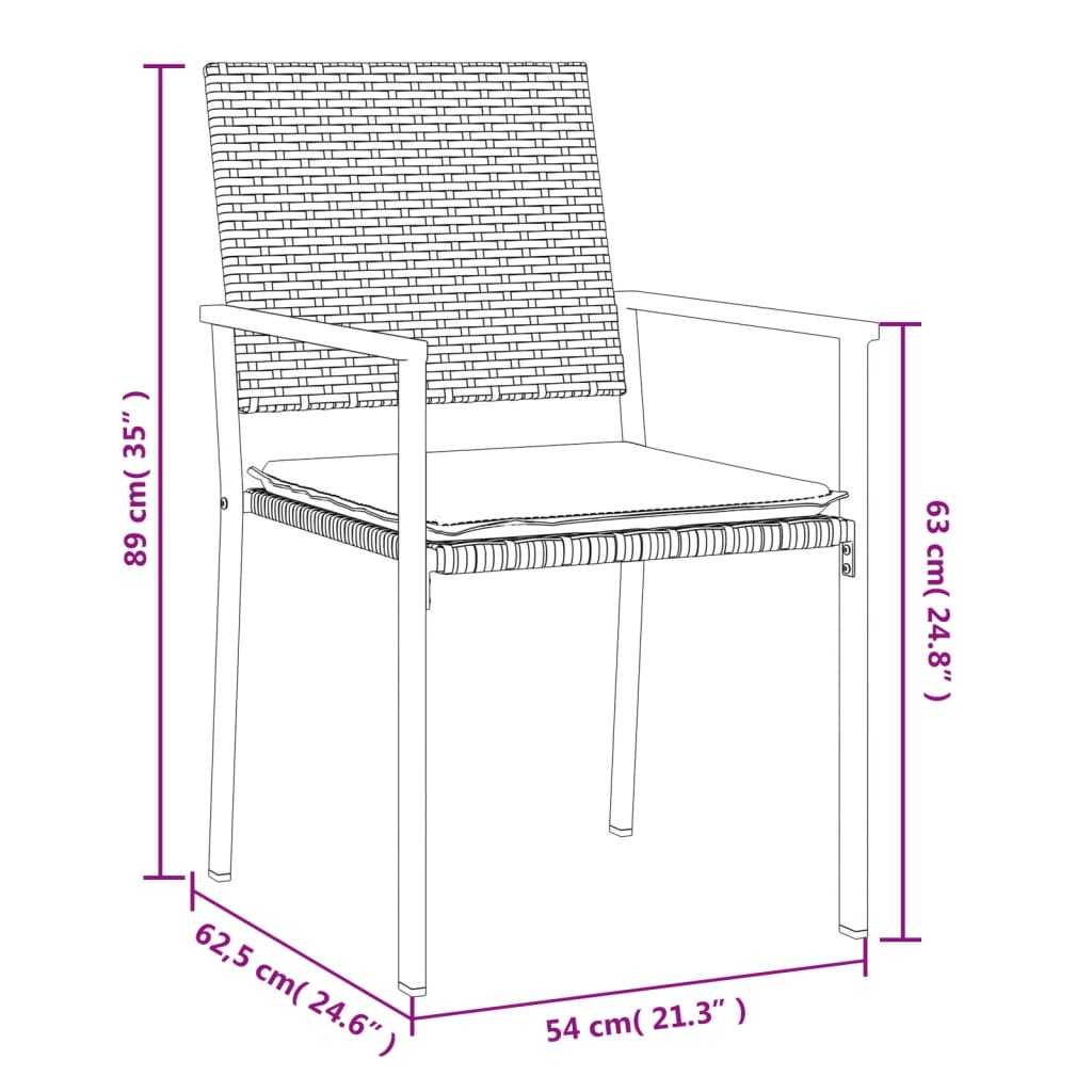 vidaXL 7 pcs conjunto de jantar p/ jardim c/ almofadões vime PE e aço