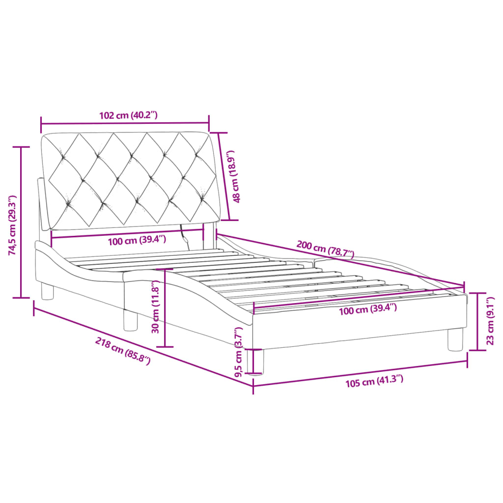 vidaXL Estrutura de cama c/ luzes LED 100x200 cm veludo azul