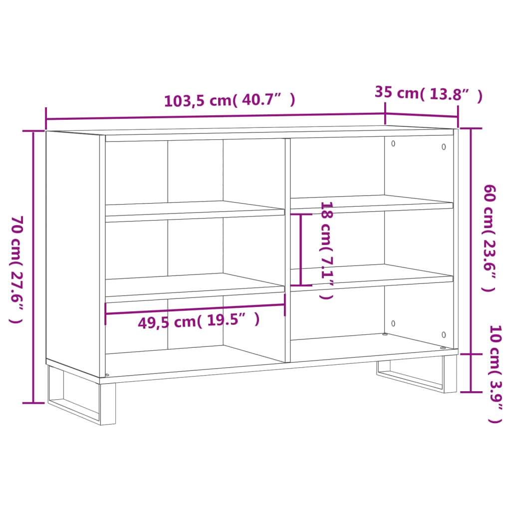 vidaXL Aparador 103,5x35x70 cm derivados de madeira cinzento sonoma