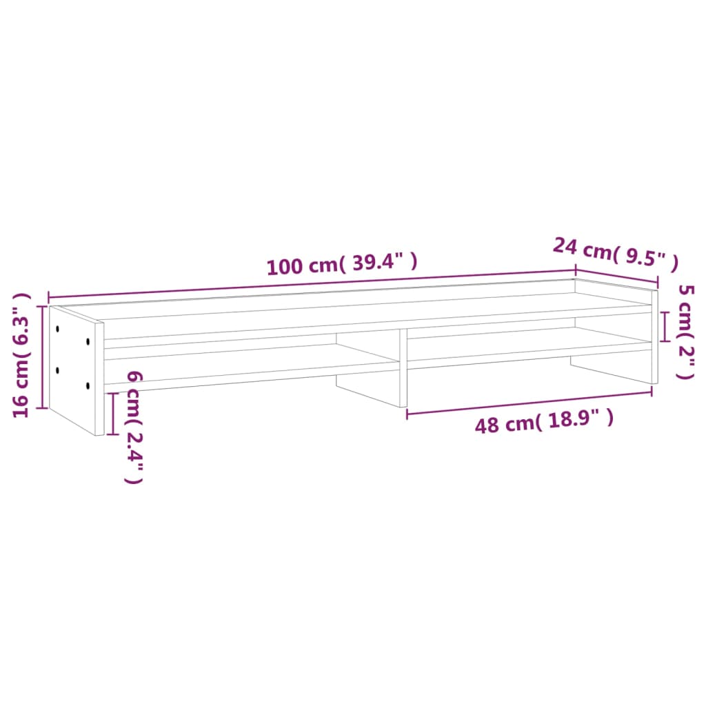 vidaXL Suporte para monitor 100x24x16 cm madeira de pinho maciça