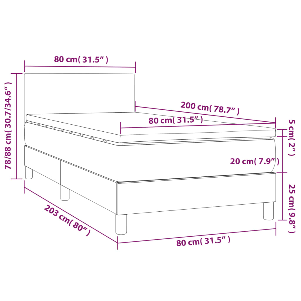 vidaXL Cama box spring c/ colchão/LED 80x200 cm veludo preto