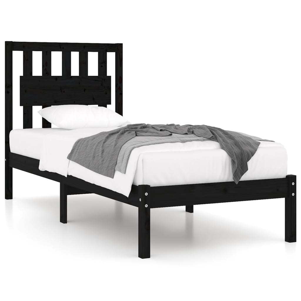 vidaXL Estrutura de cama solteiro 90x190 cm pinho maciço preto