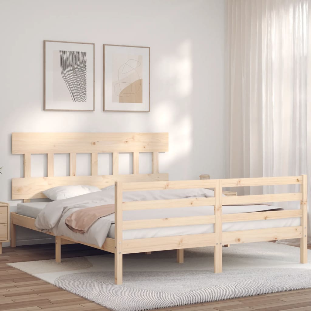 vidaXL Estrutura de cama King Size com cabeceira madeira maciça