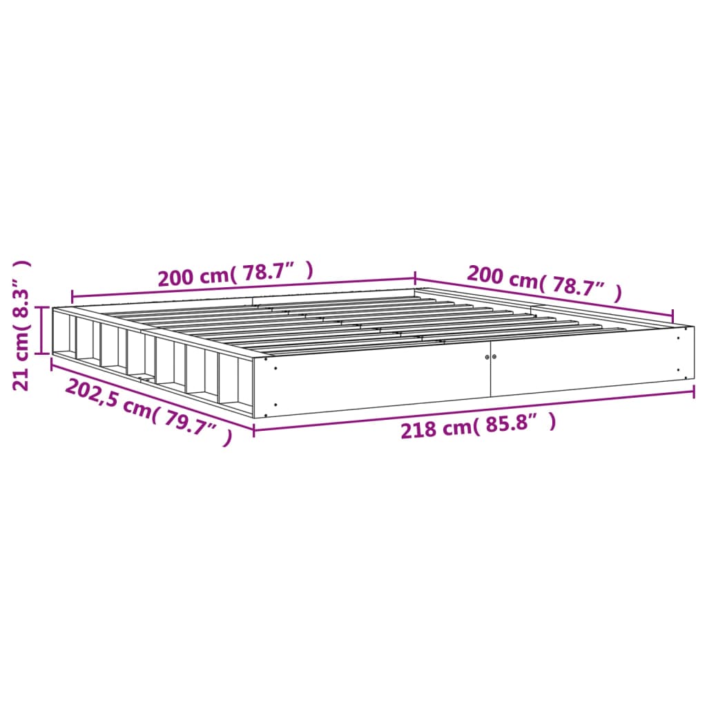 vidaXL Cama sem colchão 200x200 cm pinho maciço castanho-mel