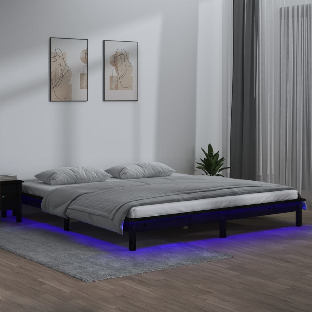 vidaXL Estrutura cama c/ LED pequena casal 120x190 cm pinho preto