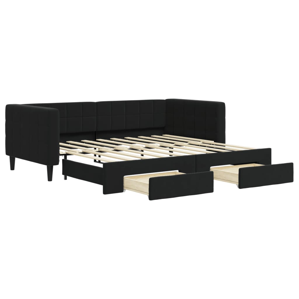 vidaXL Sofá-cama com gavetão e gavetas 90x190 cm veludo preto