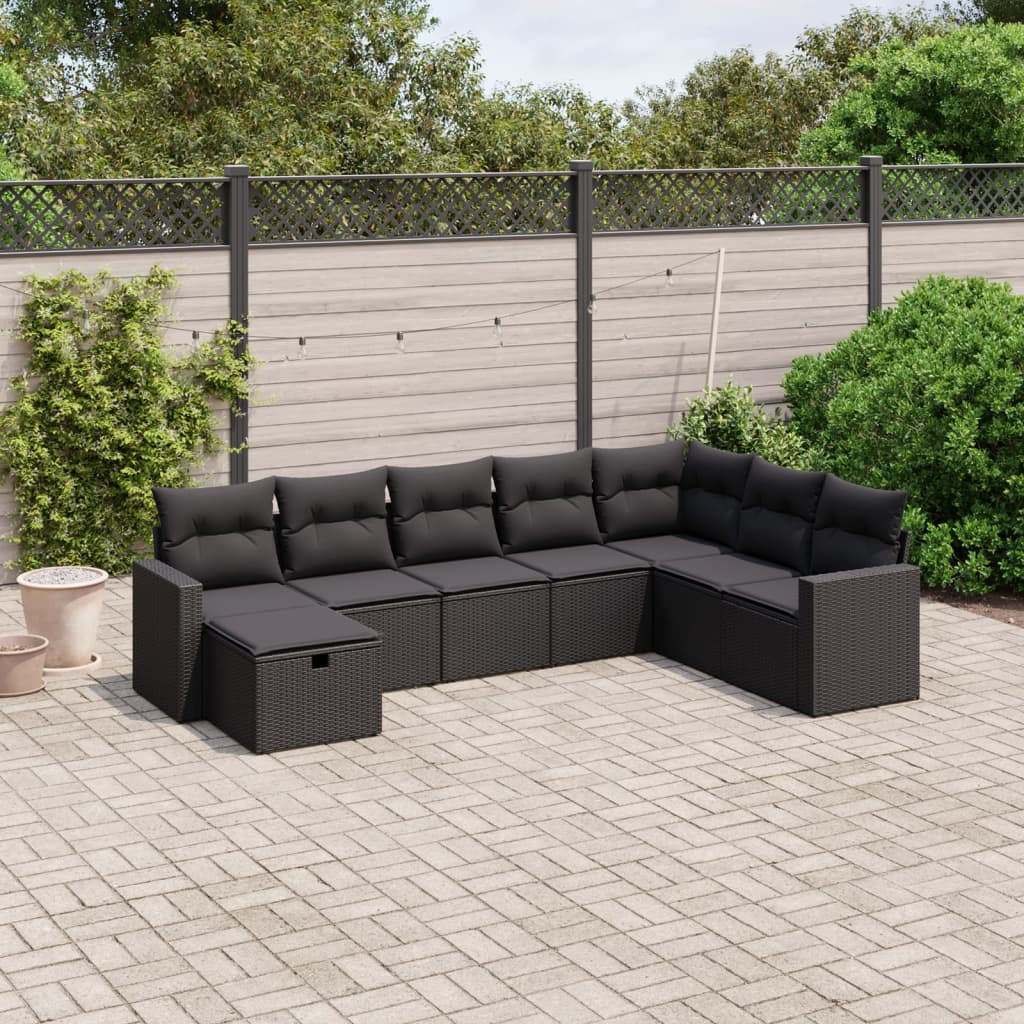 vidaXL 8 pcs conjunto sofás de jardim com almofadões vime PE preto