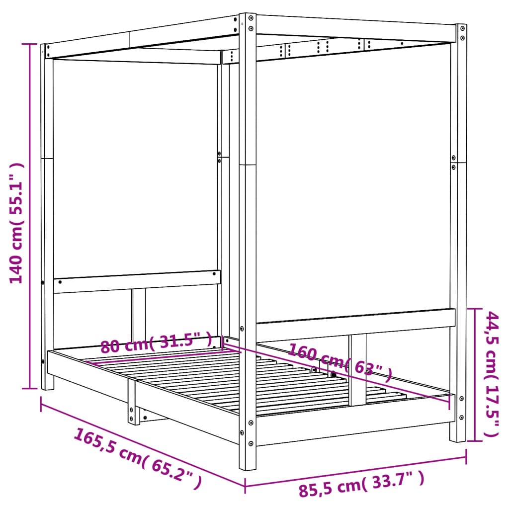 vidaXL Estrutura de cama infantil 80x160 cm pinho maciço