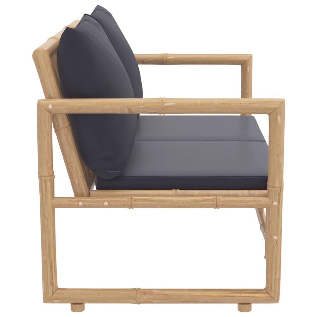 vidaXL 2pcs conj. lounge de jardim bambu c/ almofadões cinzento-escuro