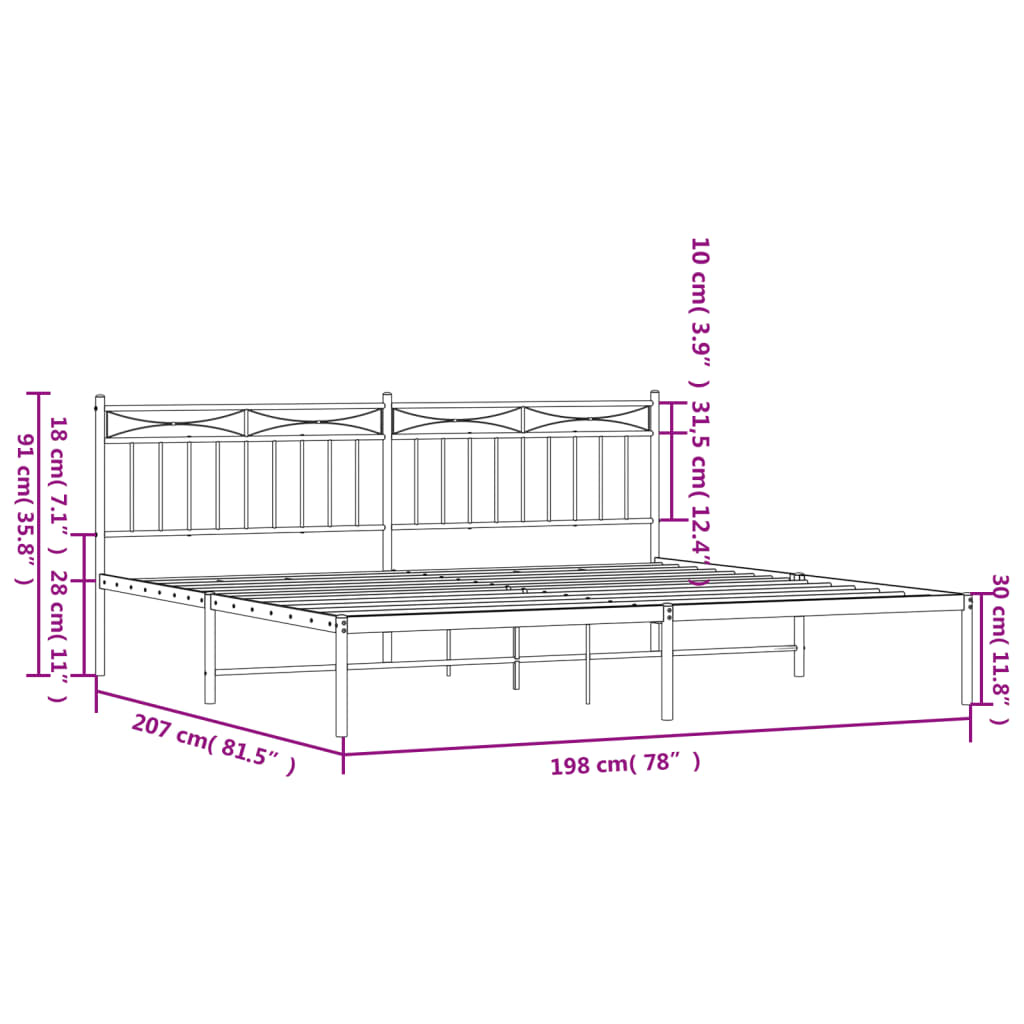 vidaXL Estrutura de cama com cabeceira 193x203 cm metal branco