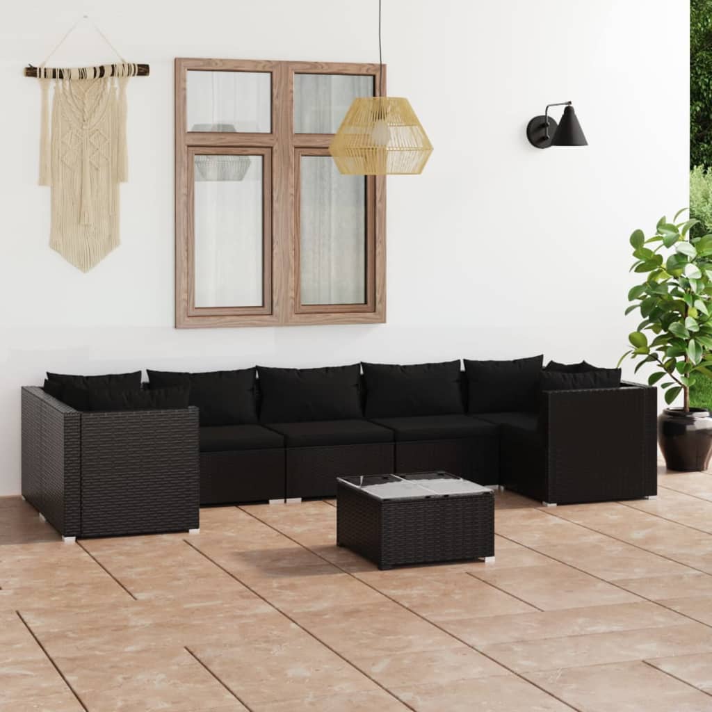 vidaXL 8 pcs conjunto lounge de jardim c/ almofadões vime PE preto