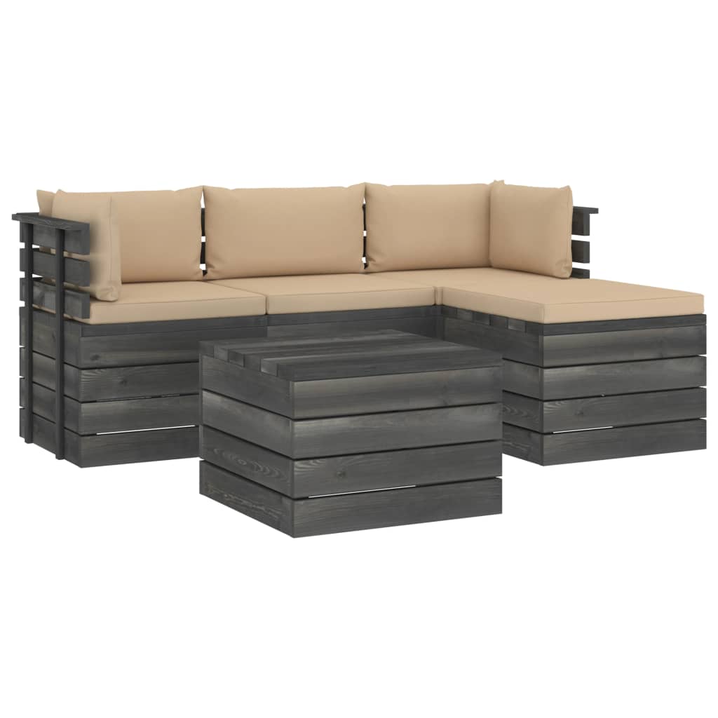 vidaXL 5 pcs conjunto lounge de paletes + almofadões madeira de pinho