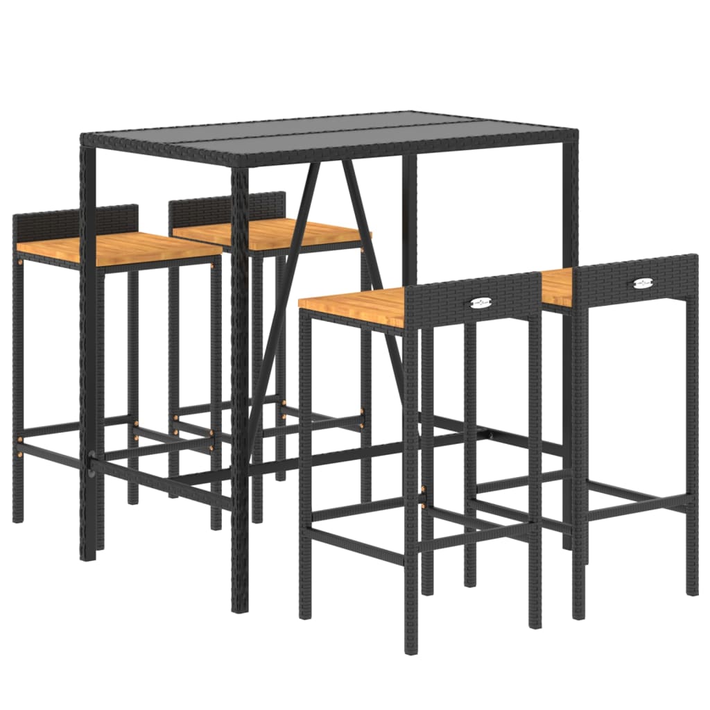 vidaXL 5 pcs conjunto de bar p/ jardim vime PE/acácia maciça preto