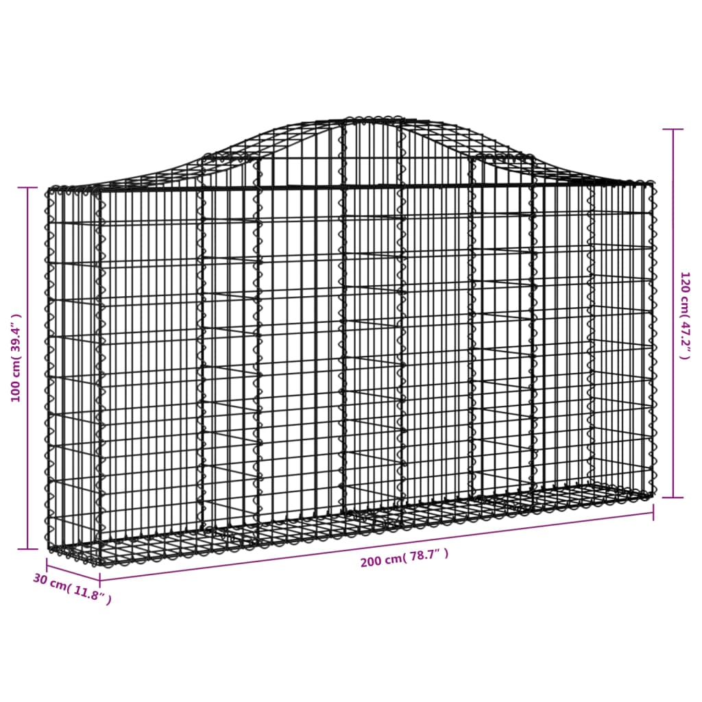 vidaXL Cestos gabião arqueados 7pcs 200x30x100/120cm ferro galvanizado