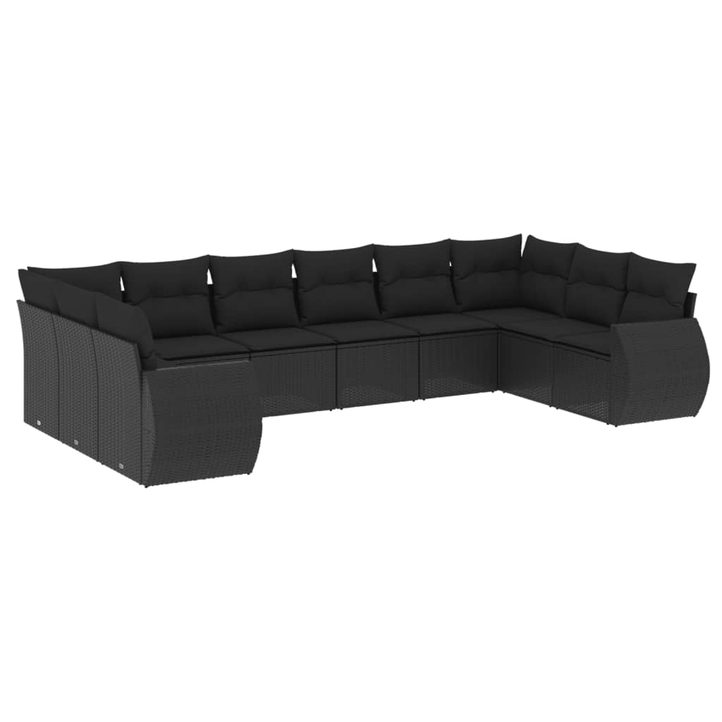 vidaXL 10 pcs conjunto sofás de jardim c/ almofadões vime PE preto