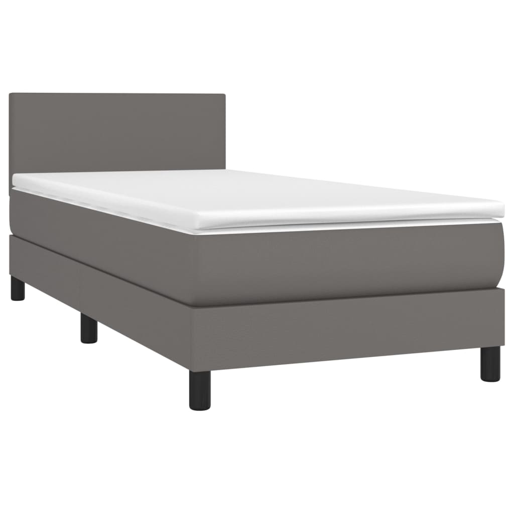 vidaXL Cama box spring c/ colchão/LED 90x190 cm couro artificial cinza