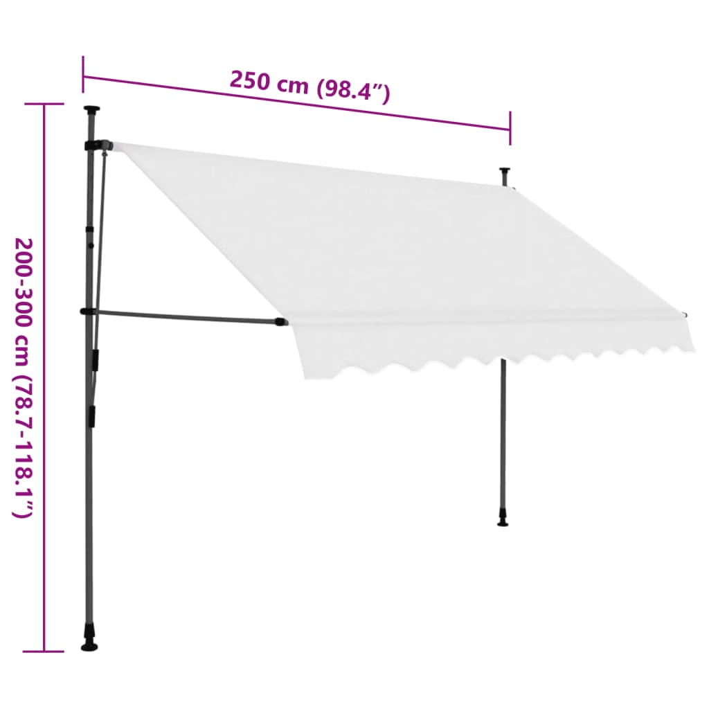 vidaXL Toldo retrátil manual com LED 250 cm creme