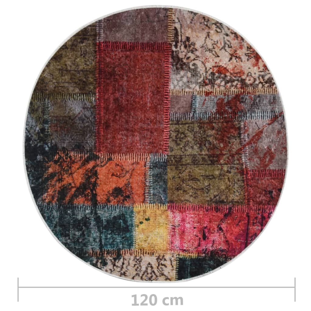 vidaXL Tapete lavável antiderrapante φ120 cm patchwork multicor