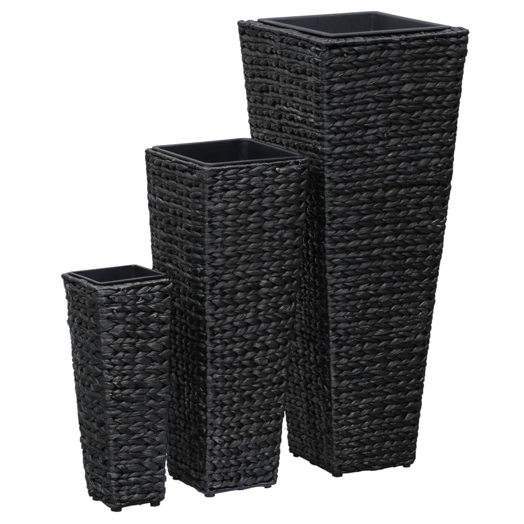 vidaXL Vasos/floreiras 3 pcs jacinto de água preto