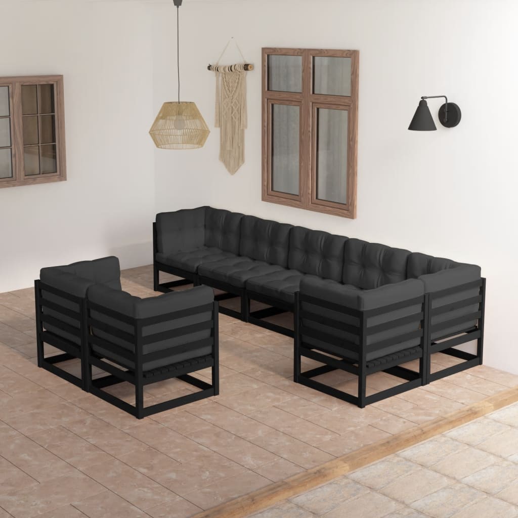 vidaXL 8 pcs conjunto lounge de jardim c/ almofadões pinho maciço