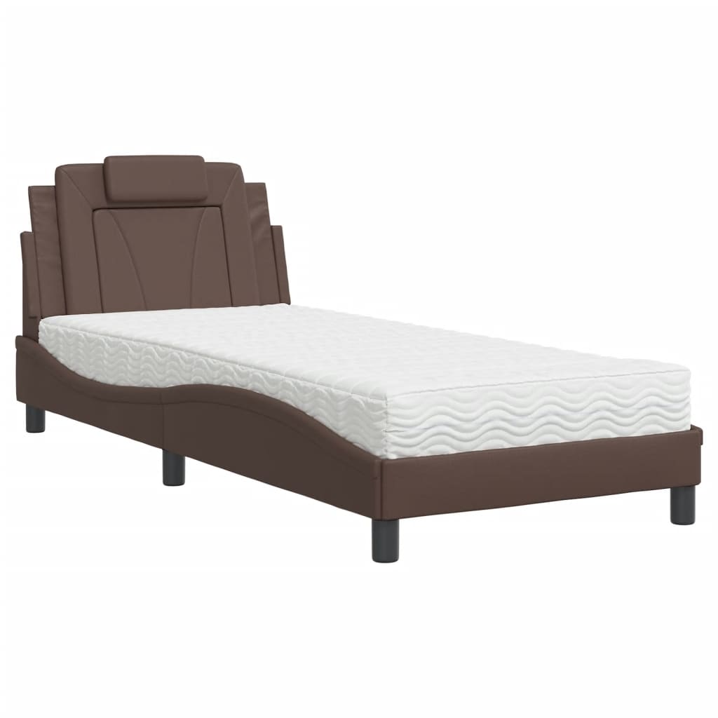 vidaXL Cama com colchão 90x200 cm couro artificial castanho