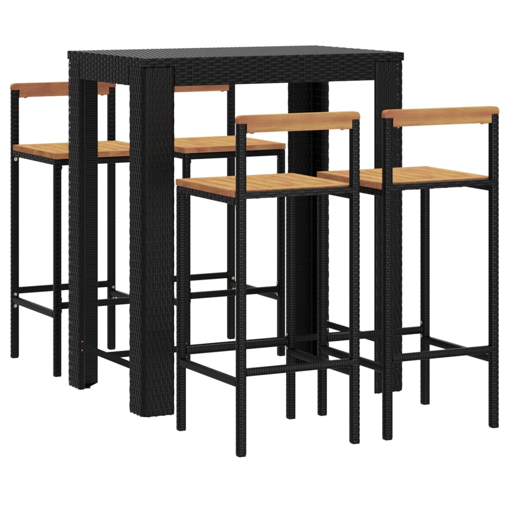 vidaXL 5 pcs conjunto de bar p/ jardim vime PE/acácia maciça preto