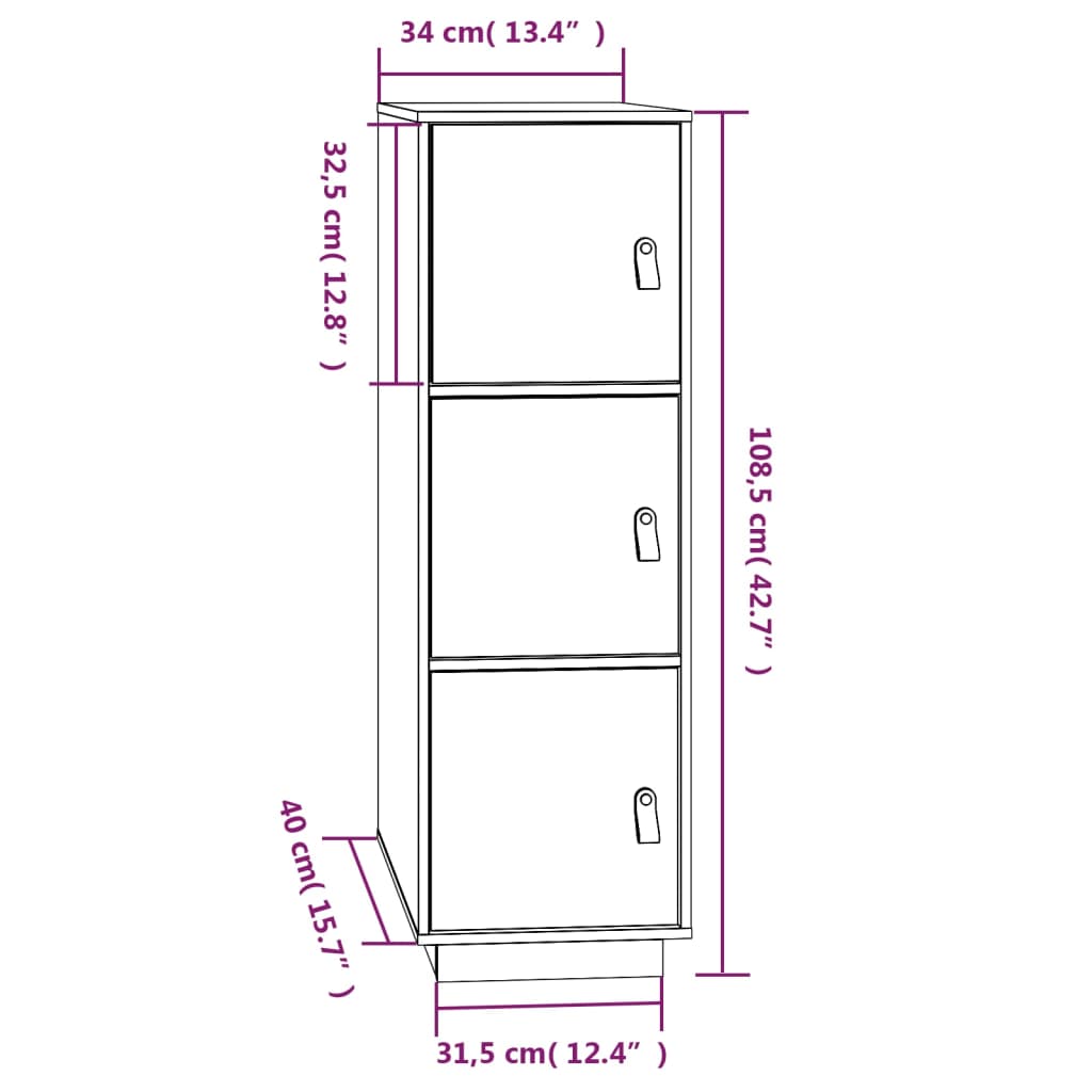 vidaXL Aparador alto 34x40x108,5 cm pinho maciço castanho mel