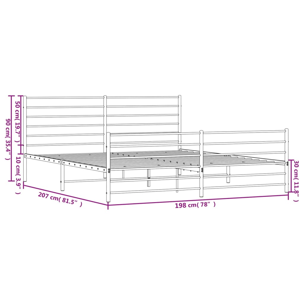 vidaXL Estrutura de cama com cabeceira e pés 193x203 cm metal preto