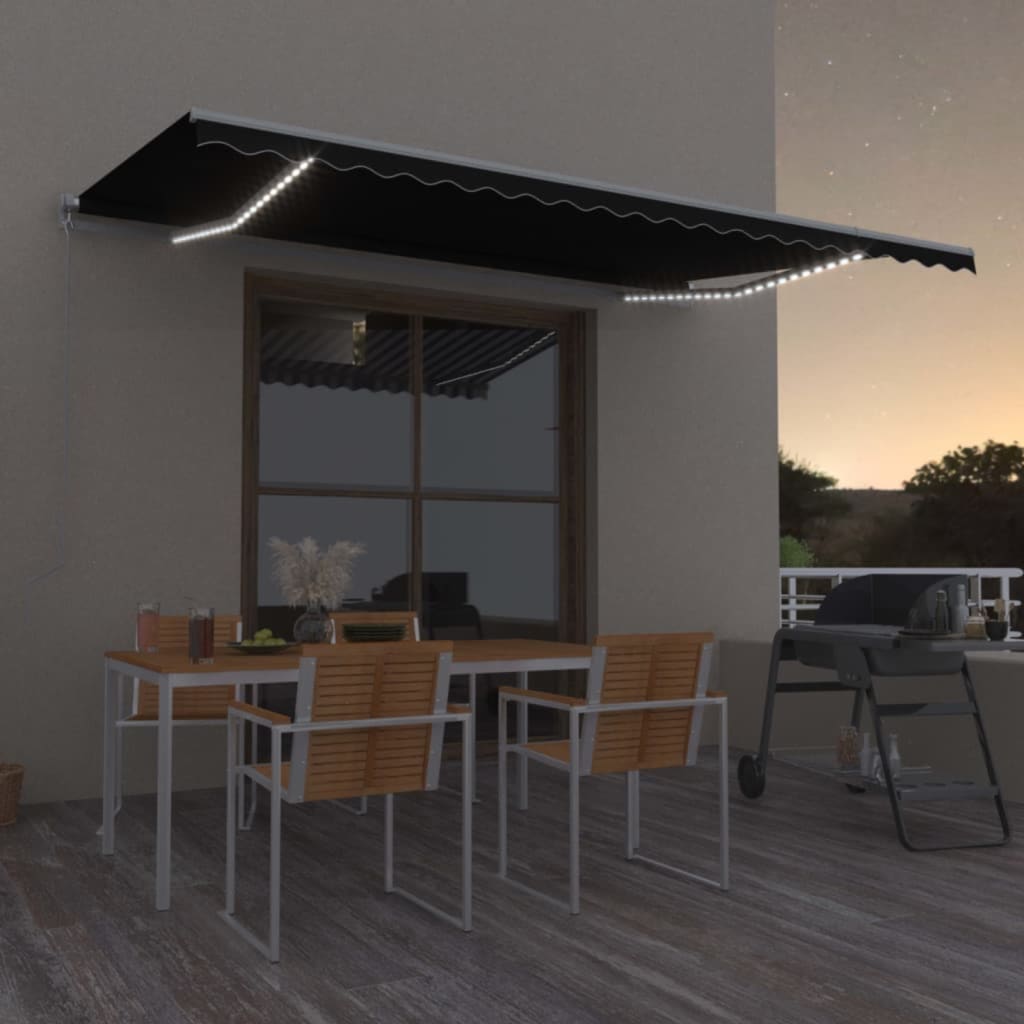 vidaXL Toldo retrátil manual com LED 500x350 cm antracite