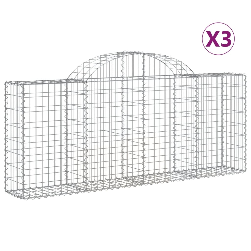 vidaXL Cestos gabião arqueados 3 pcs 200x30x80/100cm ferro galvanizado