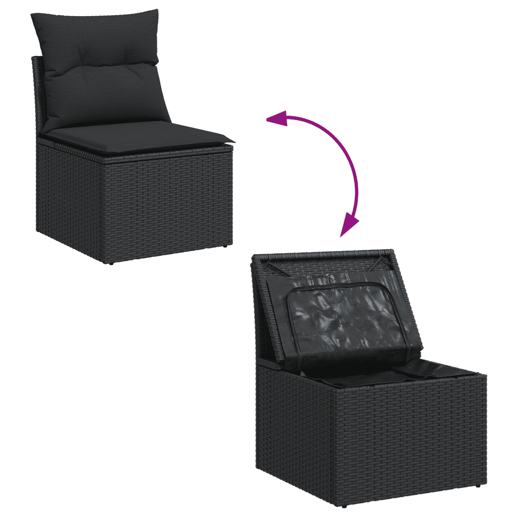 vidaXL 7 pcs conjunto de sofás p/ jardim c/ almofadões vime PE preto