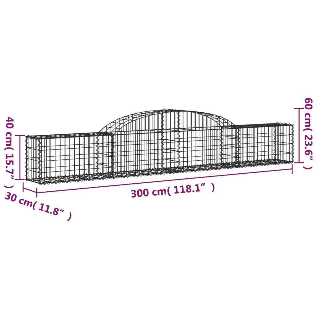 vidaXL Cestos gabião arqueados 11pcs 300x30x40/60 cm ferro galvanizado