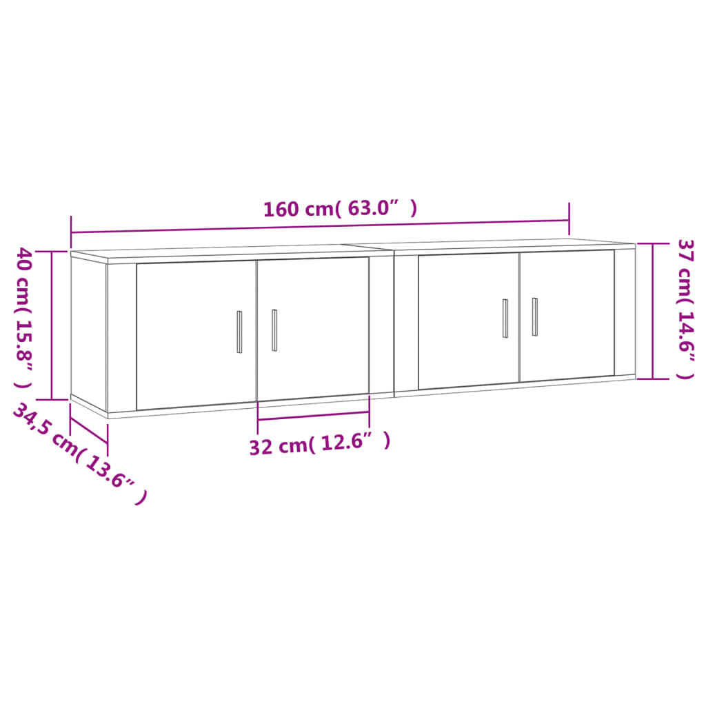 vidaXL Móveis de TV de parede 2 pcs 80x34,5x40 cm carvalho castanho