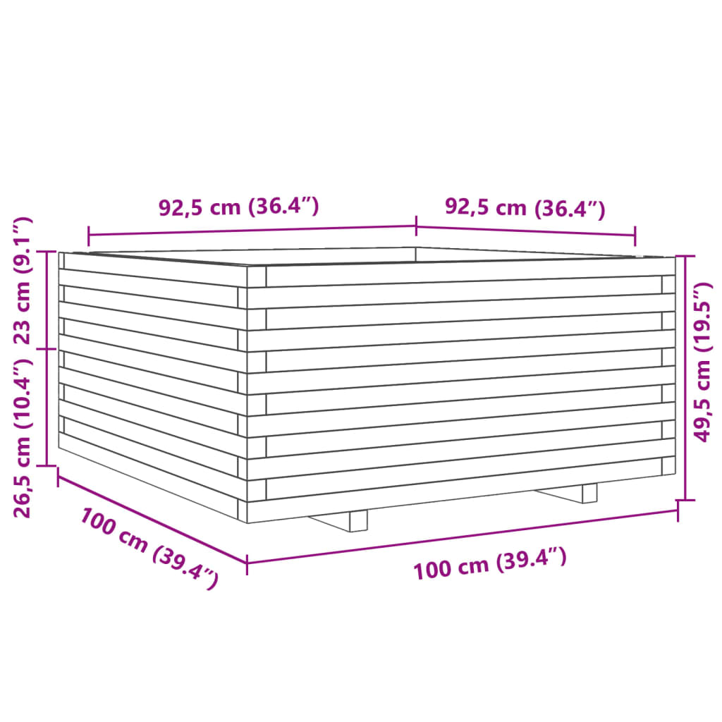 vidaXL Vaso/floreira de jardim 100x100x49,5 cm pinho impregnado