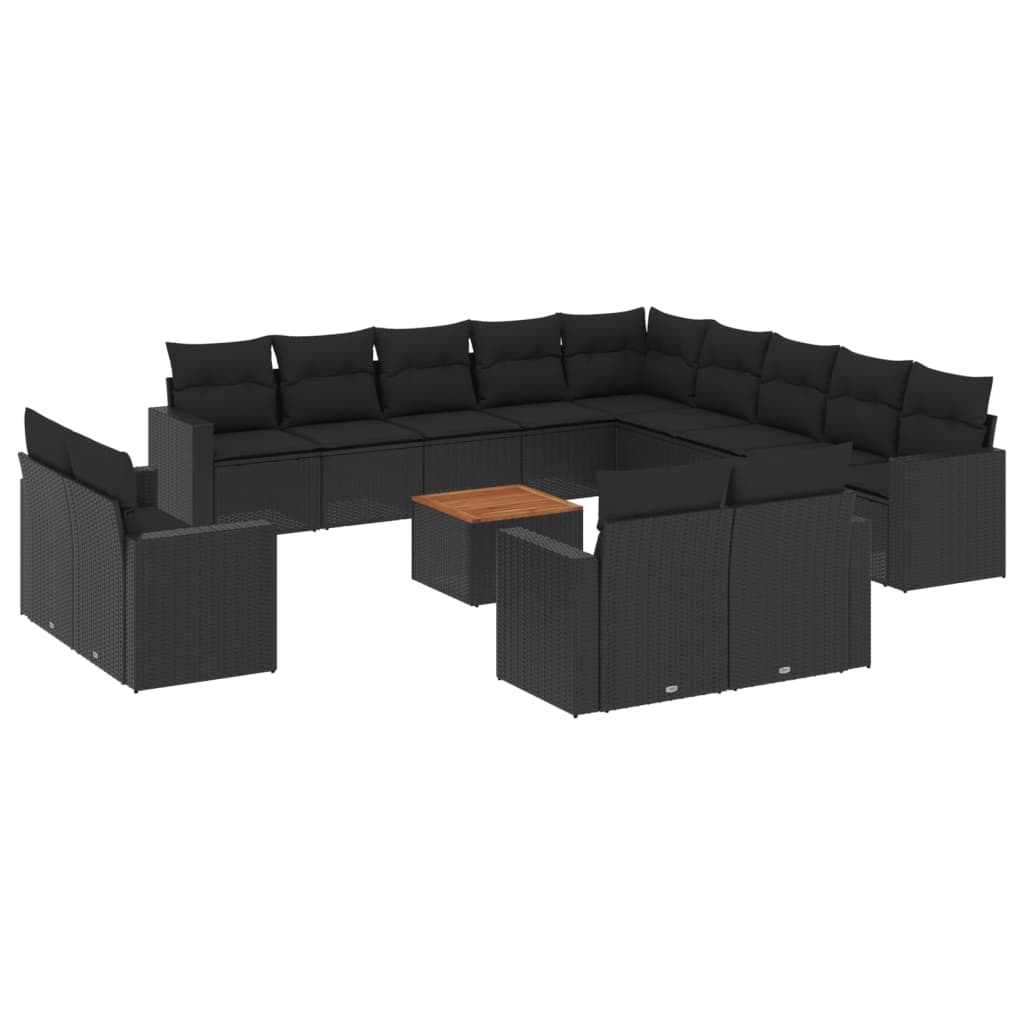 vidaXL 14 pcs conjunto de sofás p/ jardim c/ almofadões vime PE preto