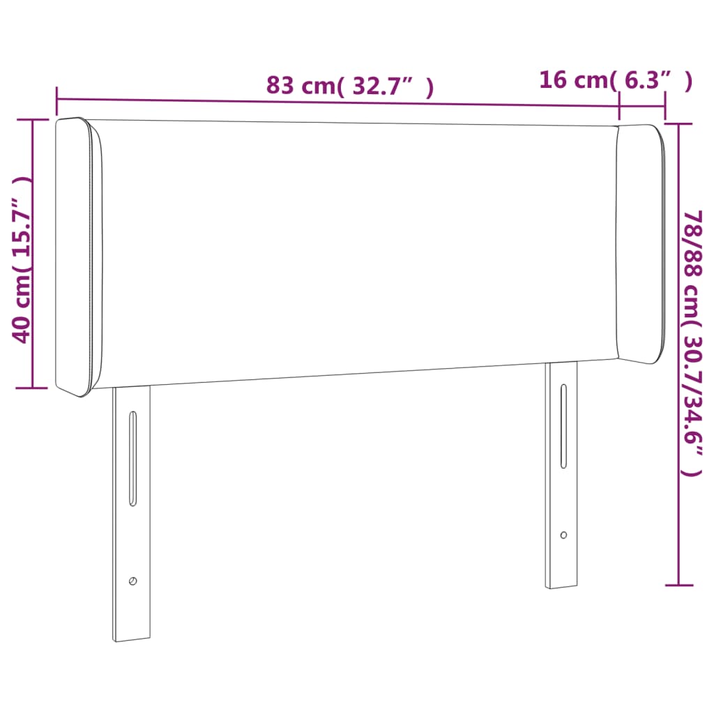 vidaXL Cabeceira de cama c/ abas couro artificial 83x16x78/88 cm preto